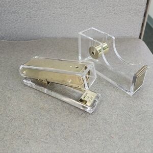 (2)pc Gold/Clear Acrylic Stapler & Tape Dispenser Set